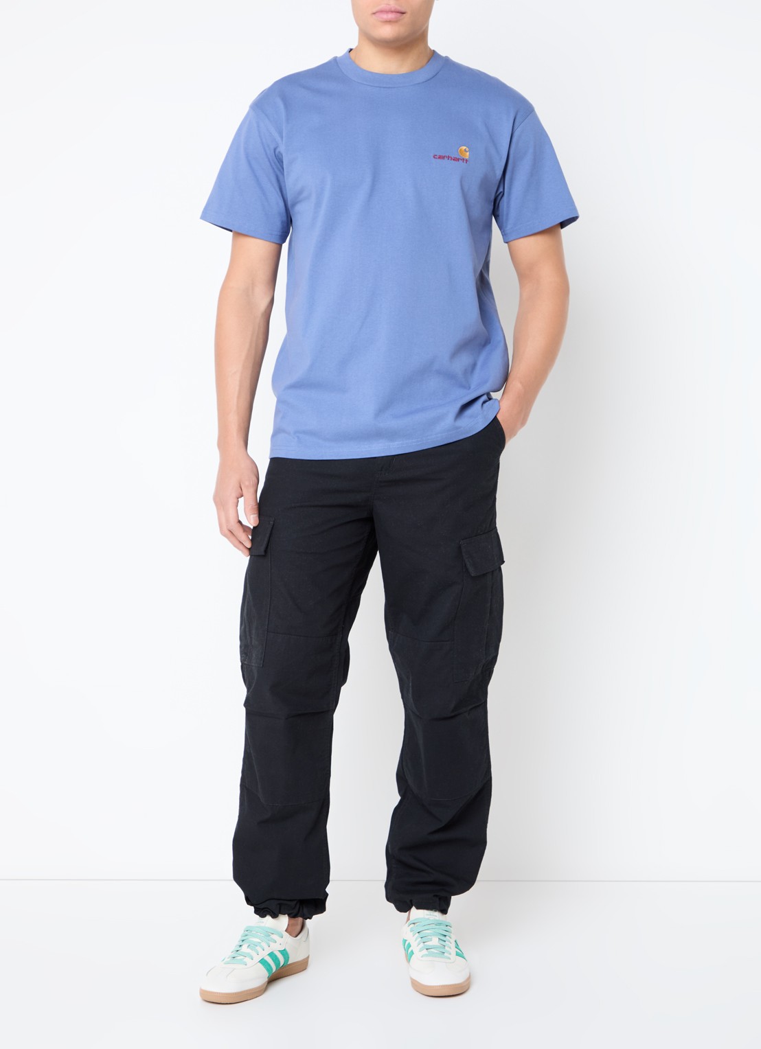 Carhartt WIP American Script T-shirt van  katoen met logoborduring - voorkant 3 blauw