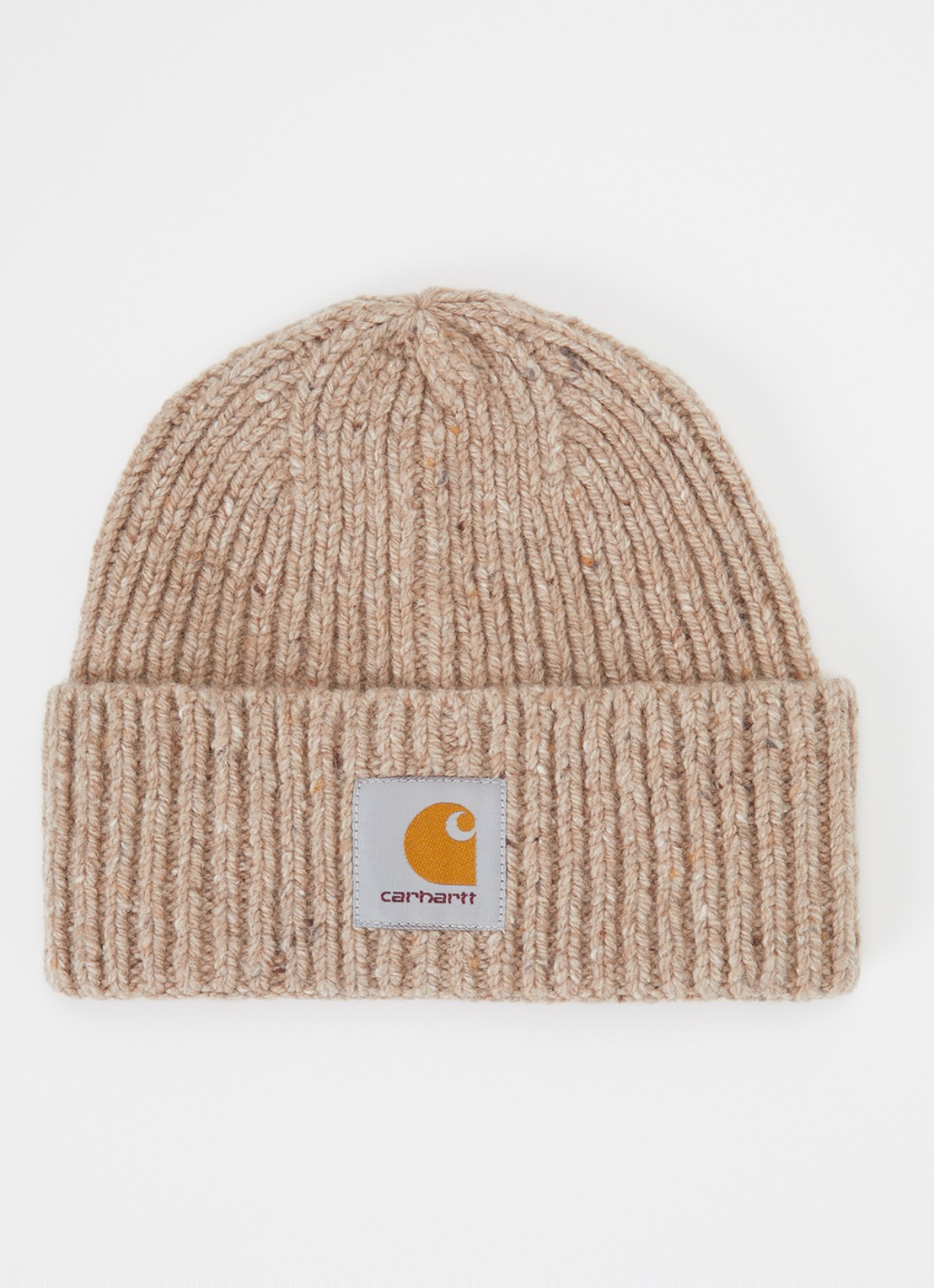 Carhartt WIP Anglistic grofgebreide muts in wolblend met gemêleerd dessin - voorkant beige