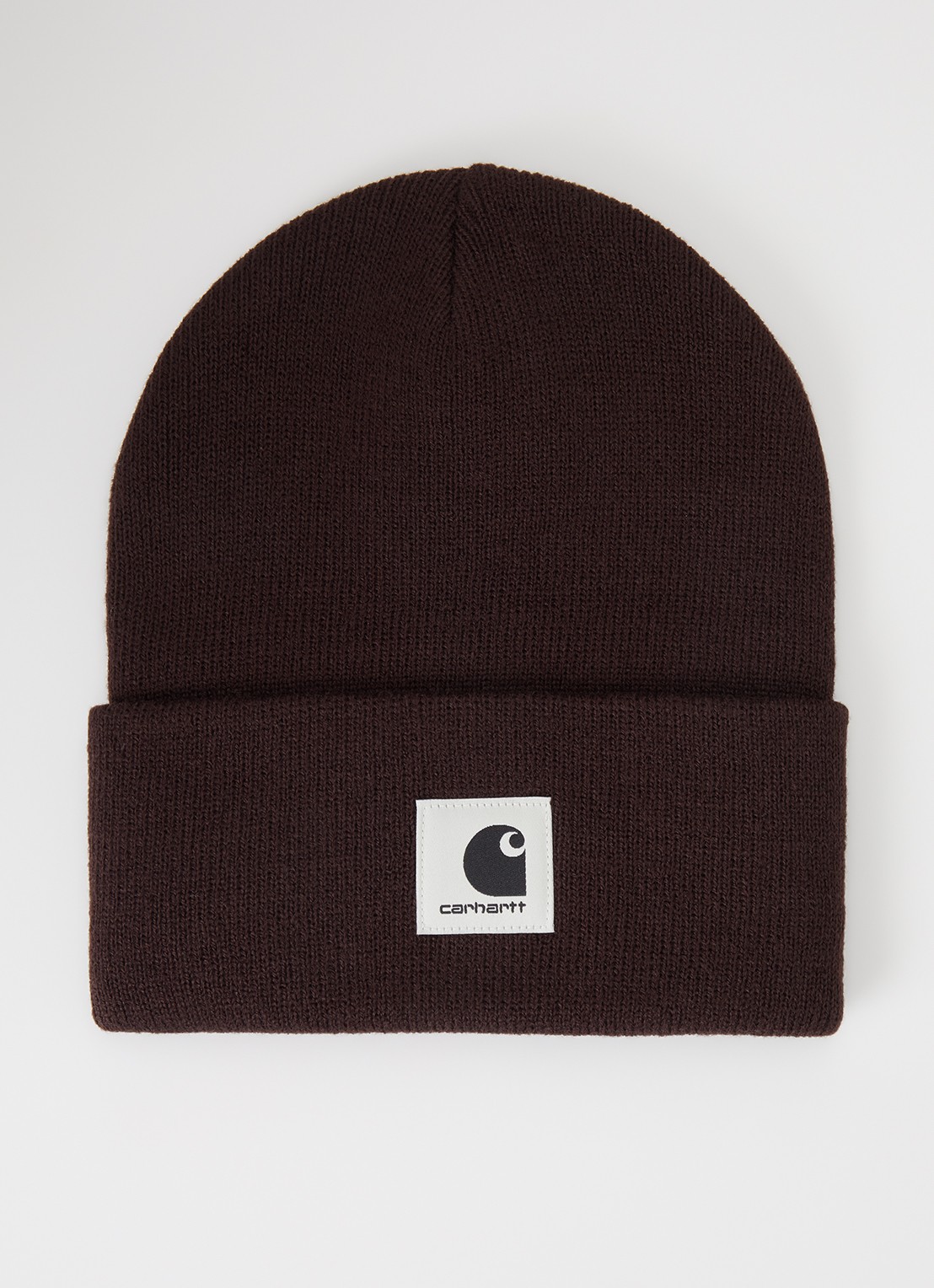 Carhartt WIP Ashley fijngebreide muts met logo - voorkant donkerbruin