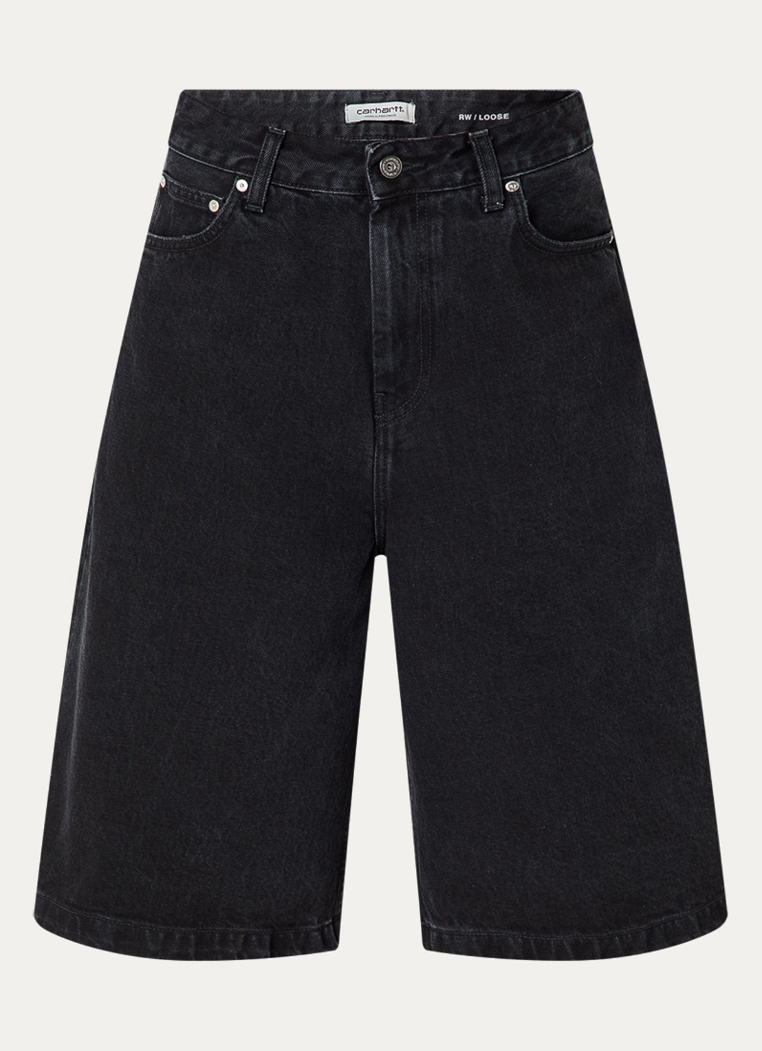 Carhartt WIP Bellmont mid waist loose fit korte broek met gespdetail - voorkant zwart