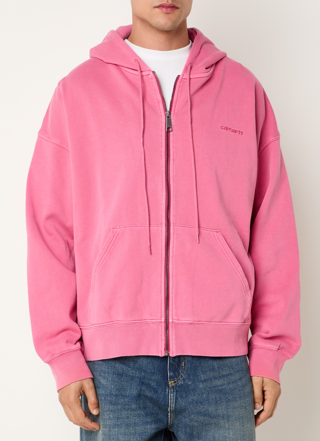 Carhartt WIP Benton sweatvest met logo - detail roze