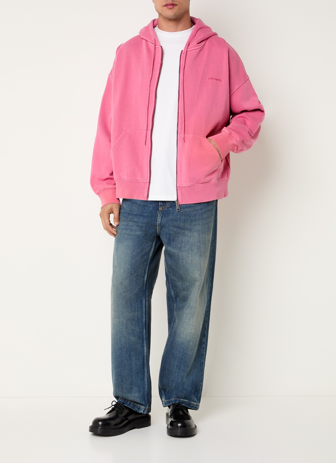 Carhartt WIP Benton sweatvest met logo - voorkant 4 roze