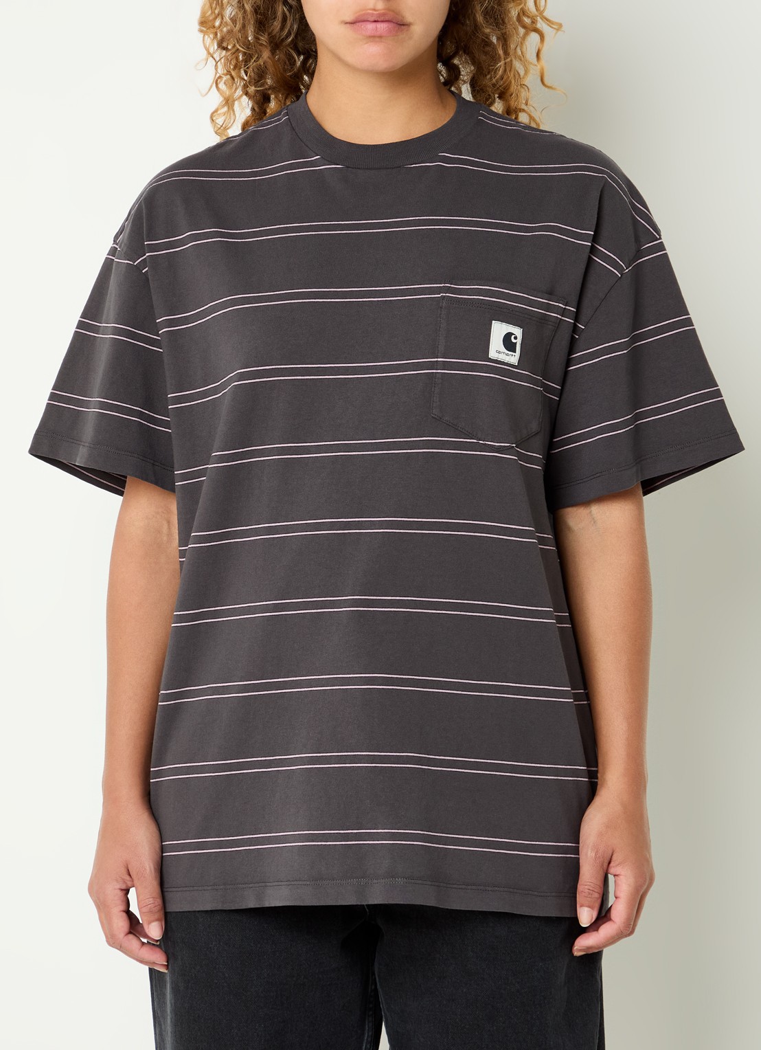 Carhartt WIP Bert T-shirt met streepprint - detail 4 antraciet