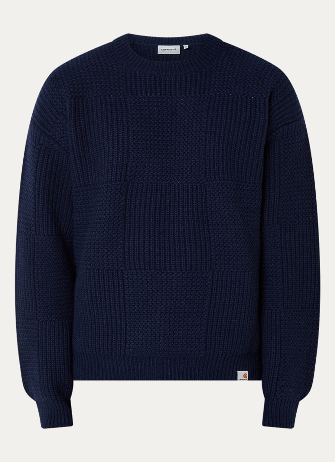 Carhartt WIP Bishop grofgebreide trui in wolblend - voorkant 2 donkerblauw
