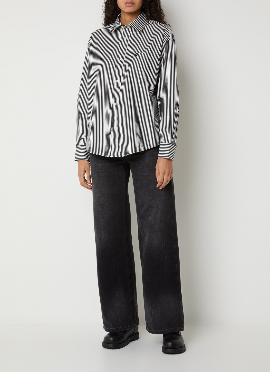 Carhartt WIP Blouse met streepprint - voorkant 4 zwart