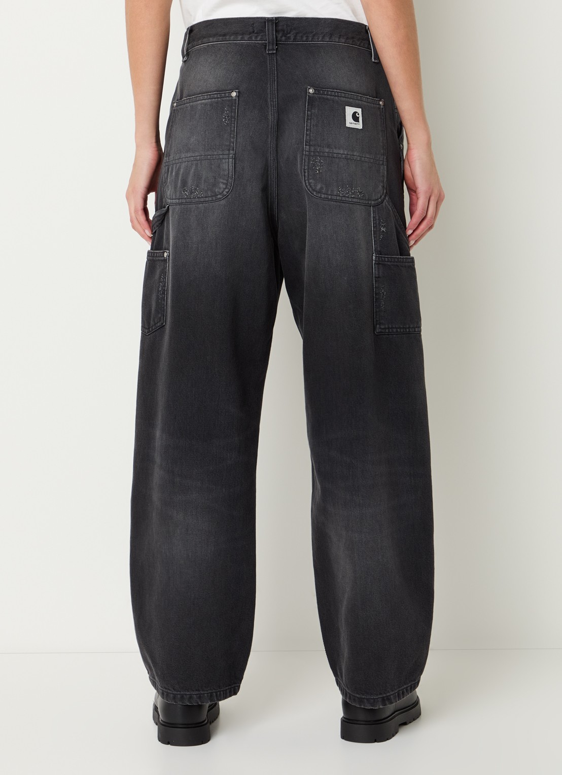 Carhartt WIP Brandon high waist wide leg jeans met donkere wassing - achterkant 3 zwart