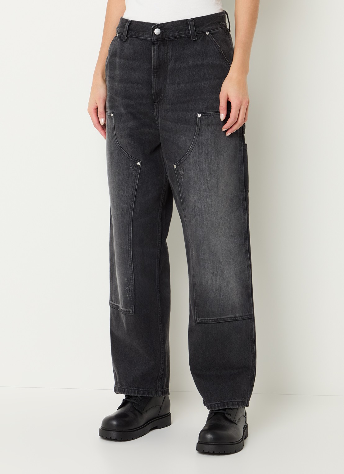 Carhartt WIP Brandon high waist wide leg jeans met donkere wassing - detail 4 zwart