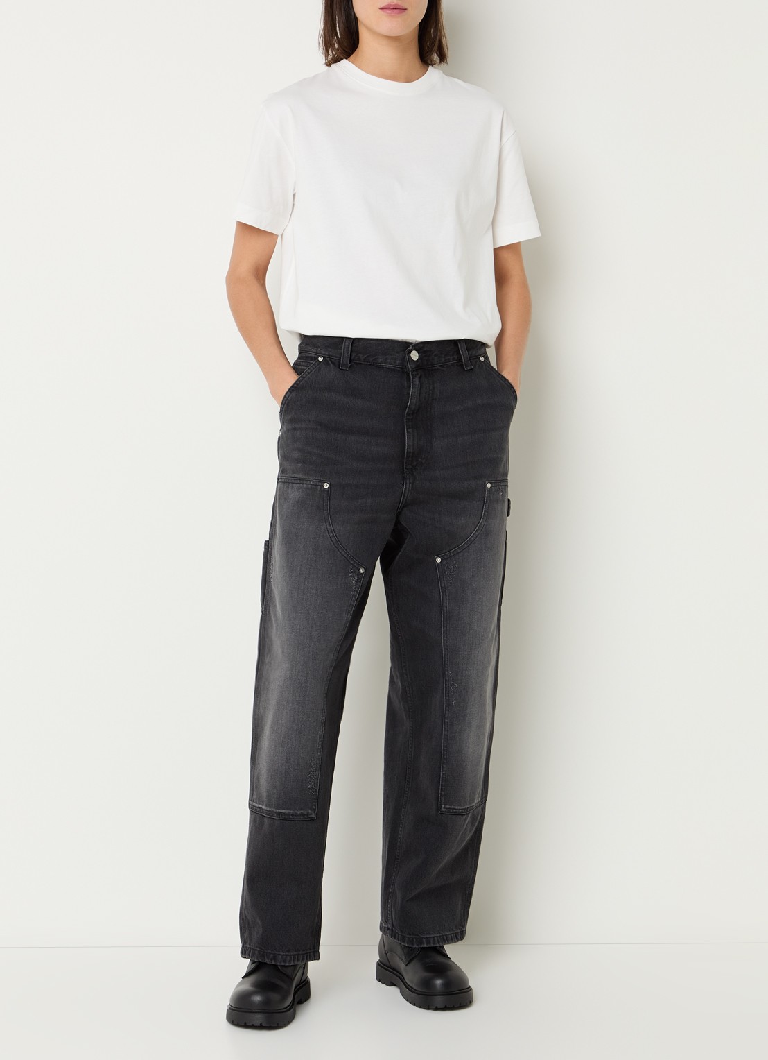 Carhartt WIP Brandon high waist wide leg jeans met donkere wassing - voorkant 2 zwart