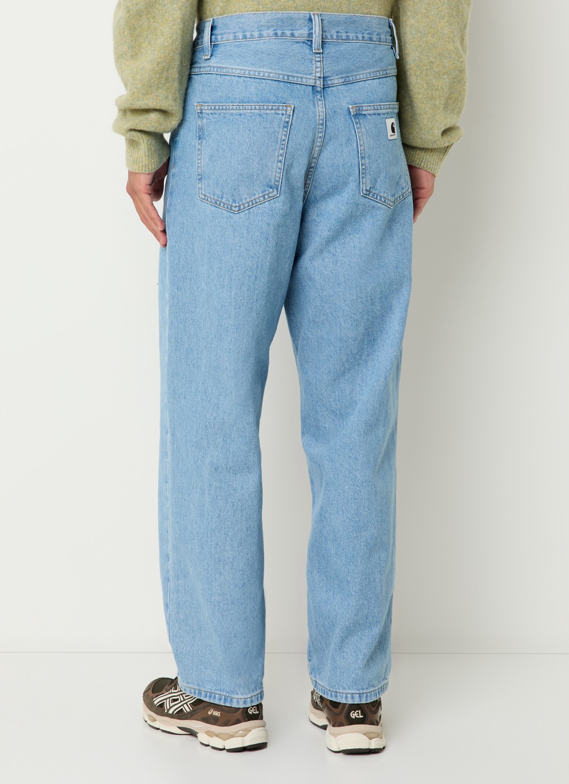 Carhartt WIP Brandon high waist wide leg jeans met steekzakken - achterkant lichtblauw