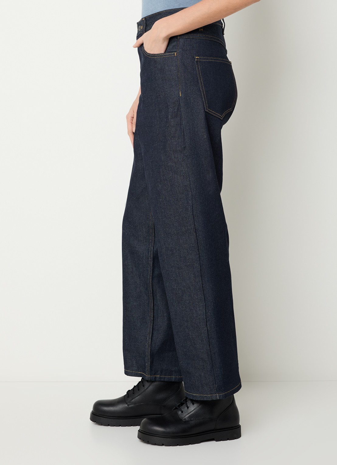 Carhartt WIP Brandon high waist wide leg jeans met steekzakken - detail 4 donkerblauw