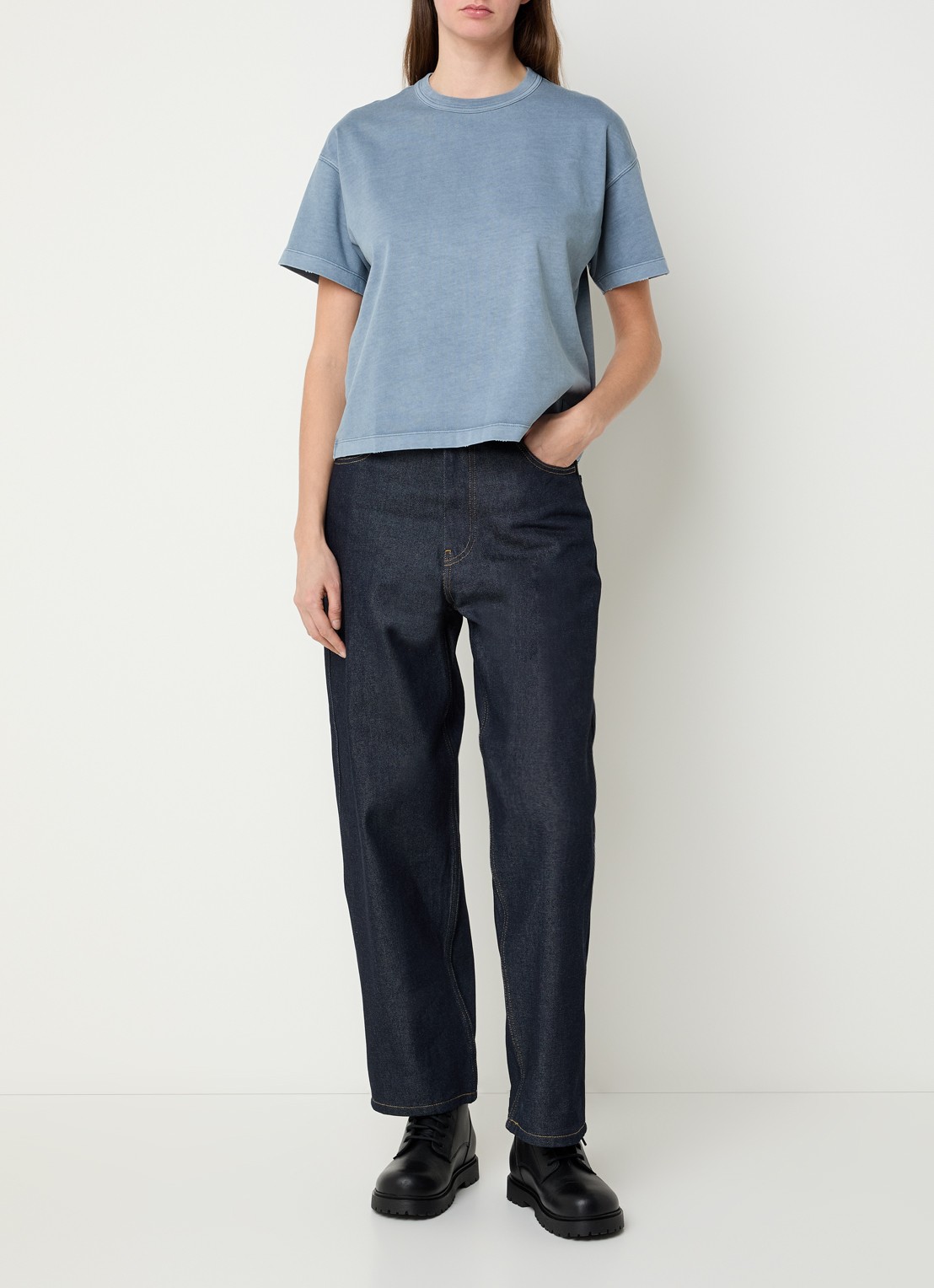 Carhartt WIP Brandon high waist wide leg jeans met steekzakken - voorkant 2 donkerblauw