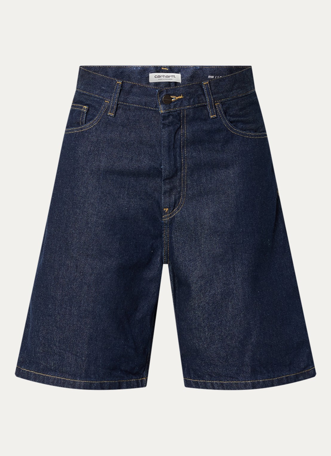 Carhartt WIP Brandon low waist loose fit korte broek van denim met donkere wassing - voorkant 2 indigo