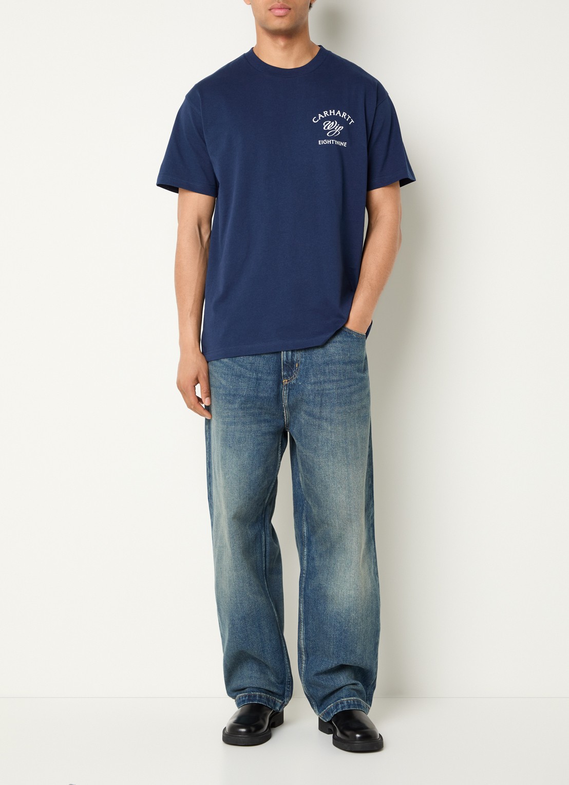 Carhartt WIP Brandon wide leg jeans met steekzakken - voorkant 4 indigo