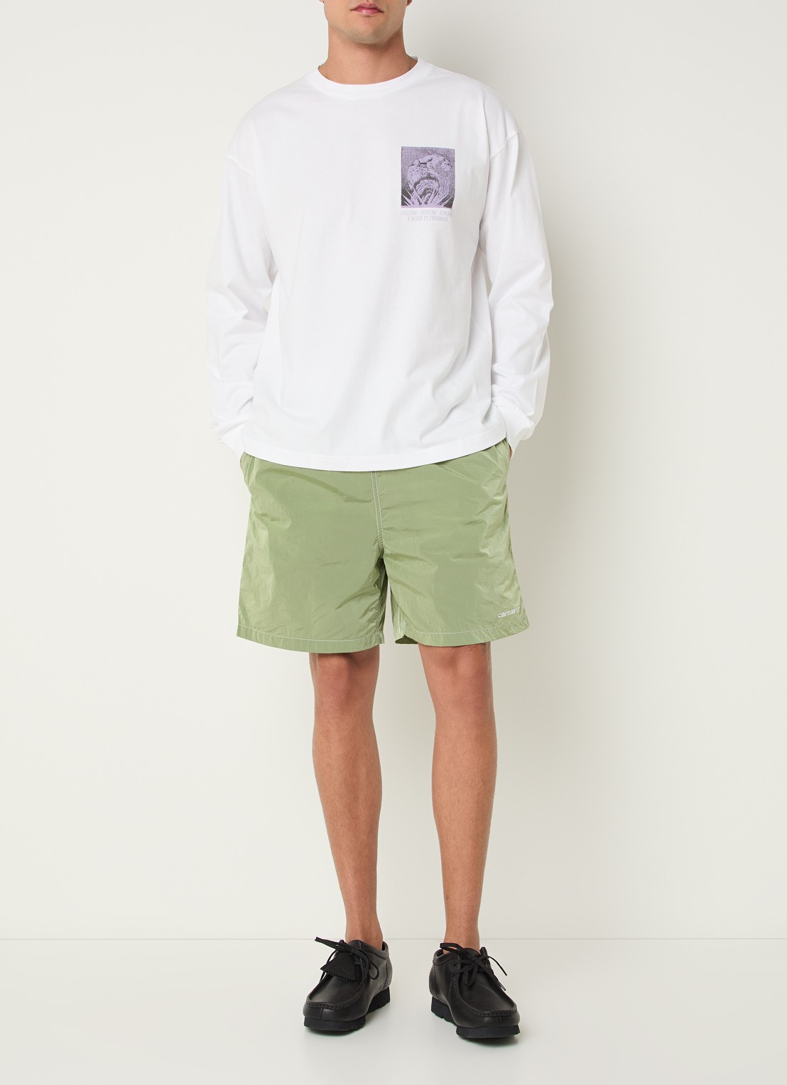 Carhartt WIP Canby zwemshorts met steekzakken en logo - voorkant 3 lichtgroen