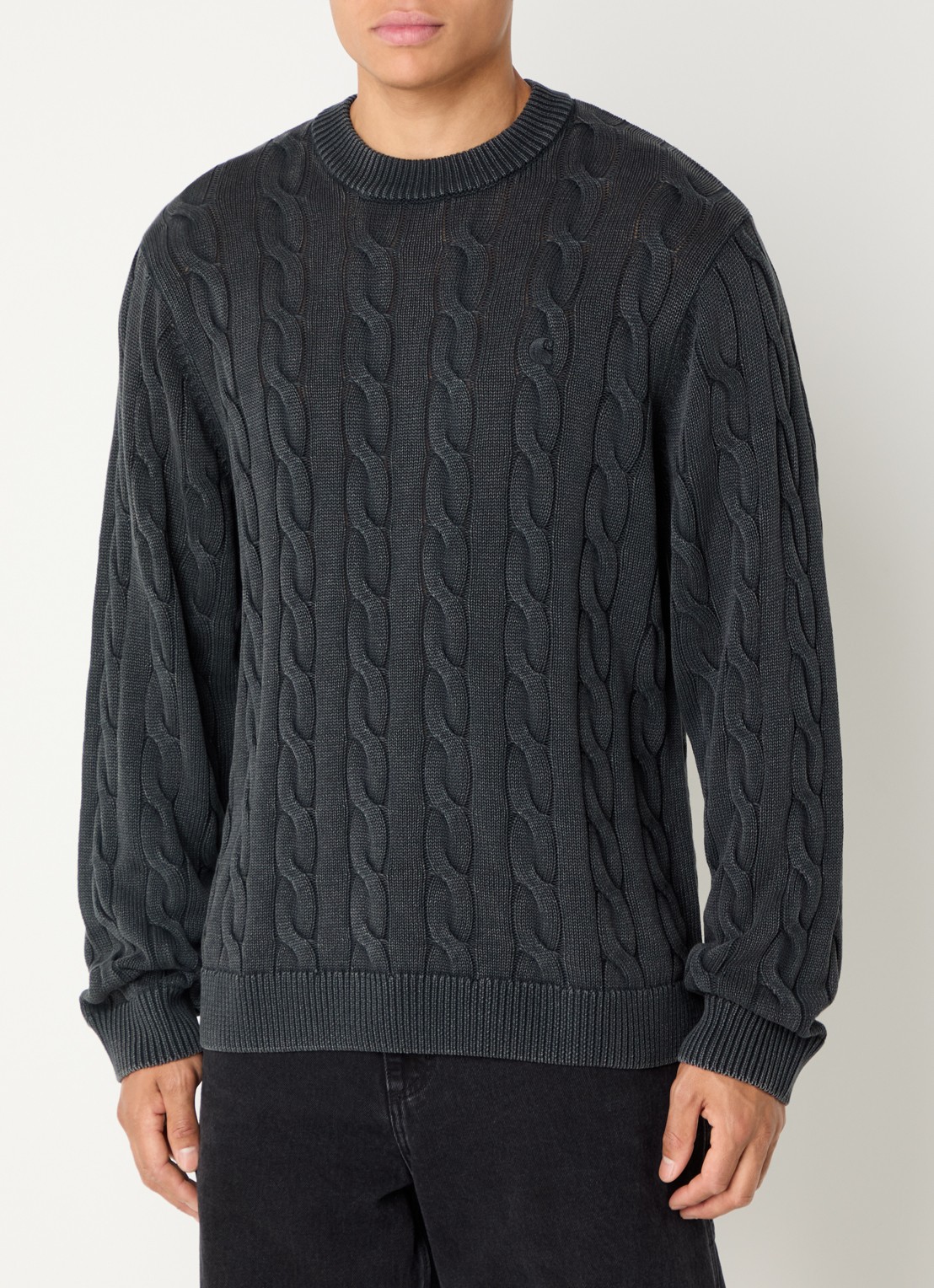 Carhartt WIP Carter kabelgebreide trui - detail donkergrijs