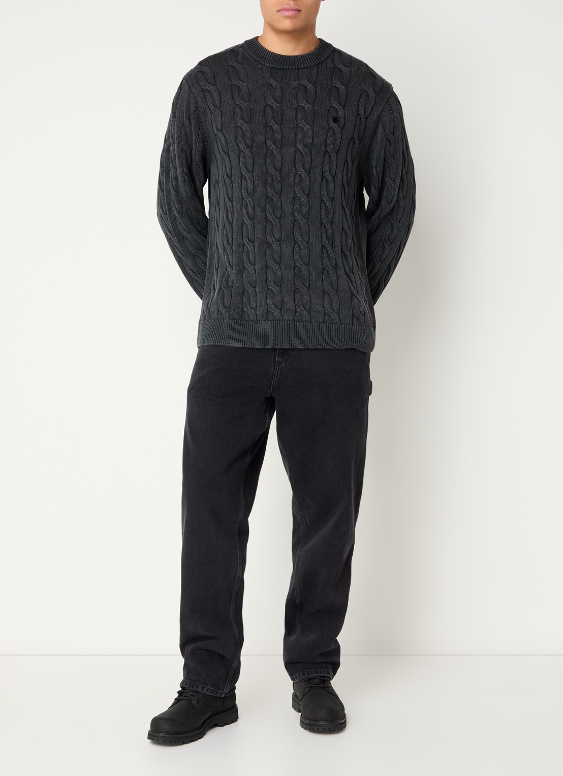 Carhartt WIP Carter kabelgebreide trui - voorkant 4 donkergrijs