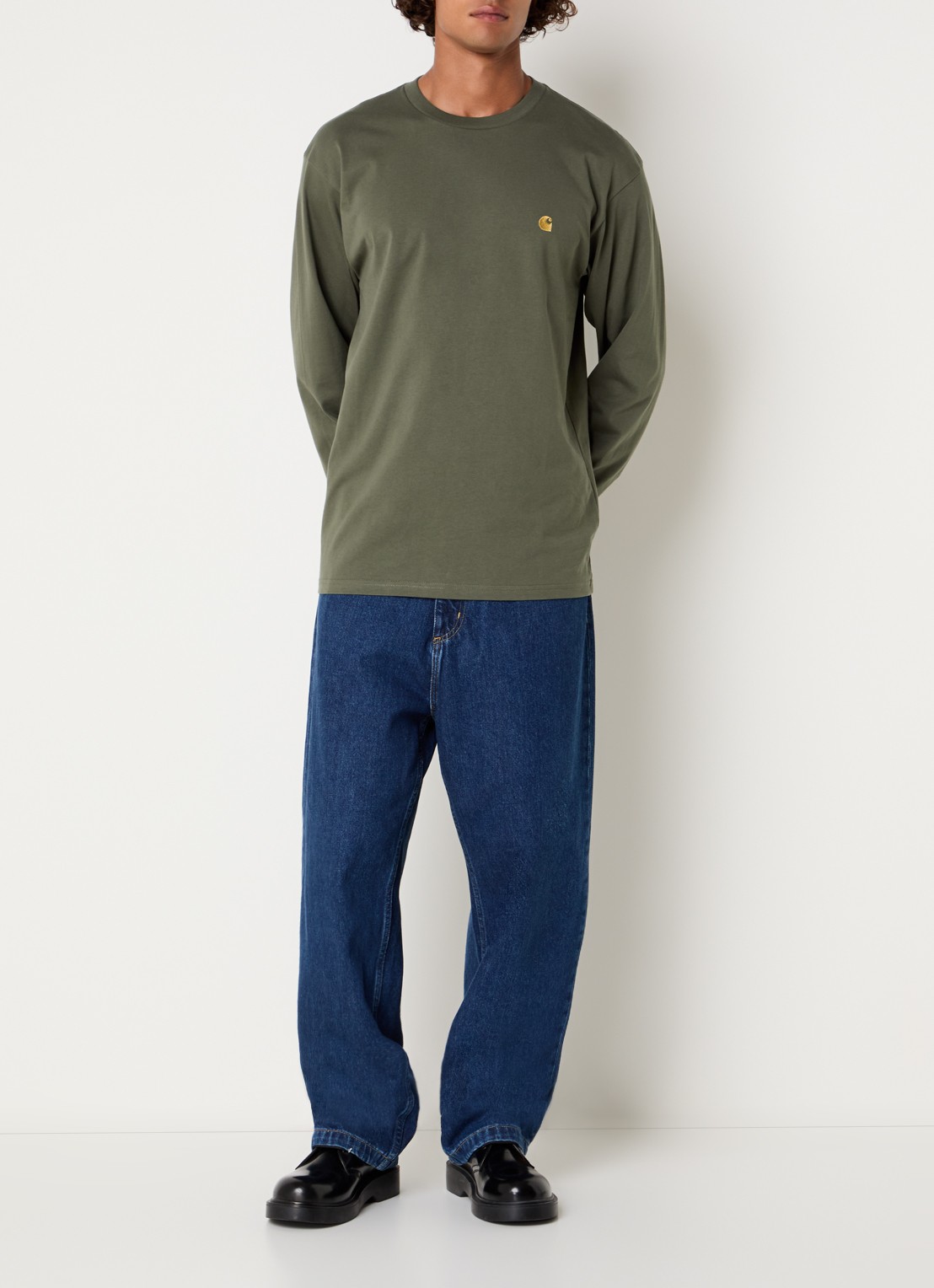 Carhartt WIP Chase longsleeve met logoborduring - voorkant 3 groen