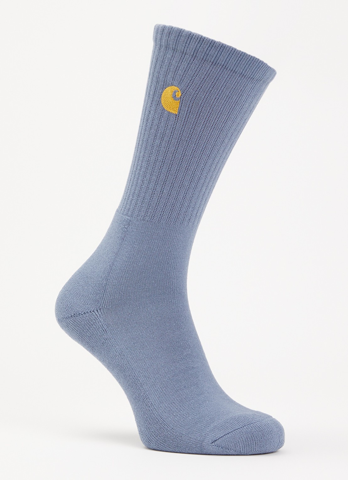Carhartt WIP Chase sportsokken met logoborduring - voorkant staalblauw