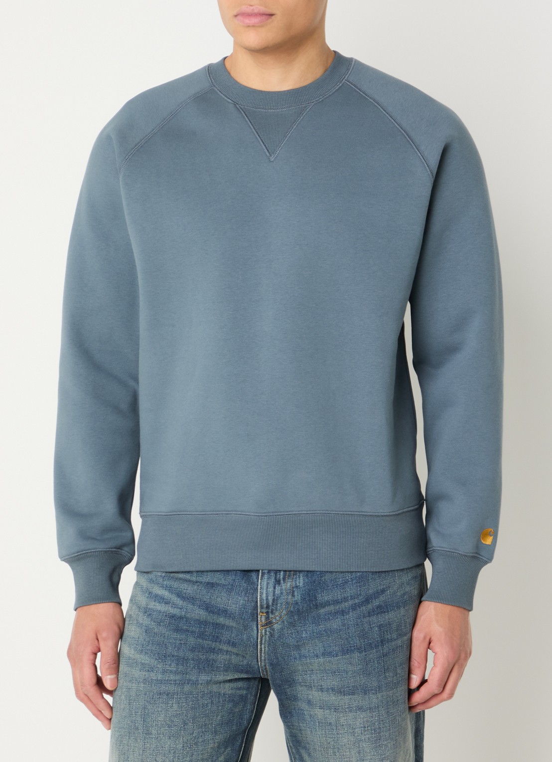 Carhartt WIP Chase sweater met logo - detail 2 staalblauw