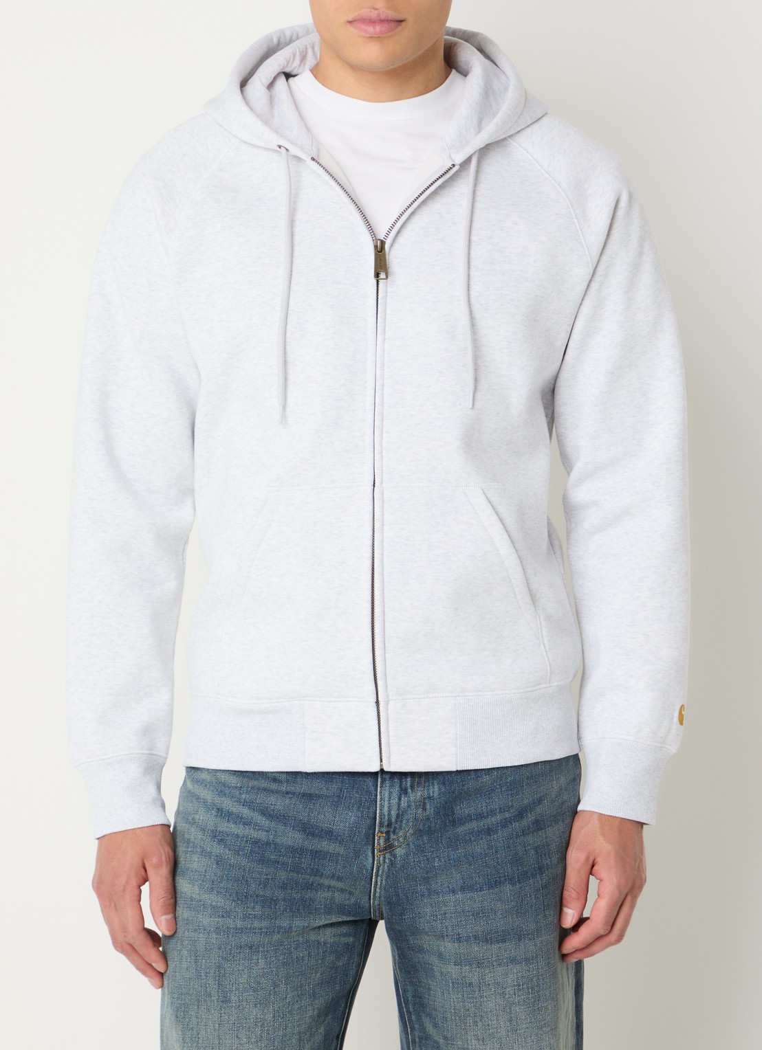 Carhartt WIP Chase sweatvest met capuchon - detail 4 grijsmele