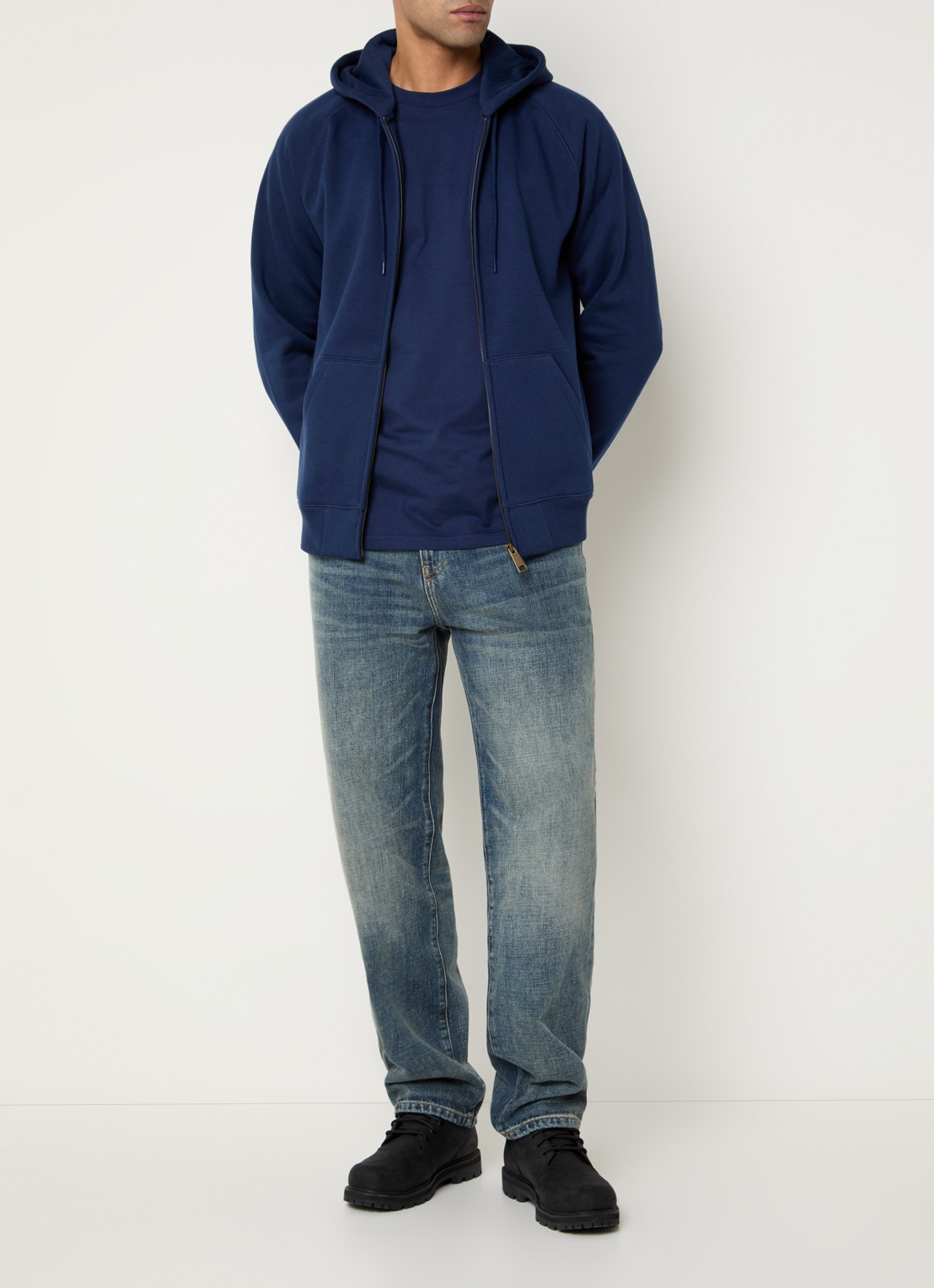 Carhartt WIP Chase sweatvest met logoborduring - voorkant 3 donkerblauw