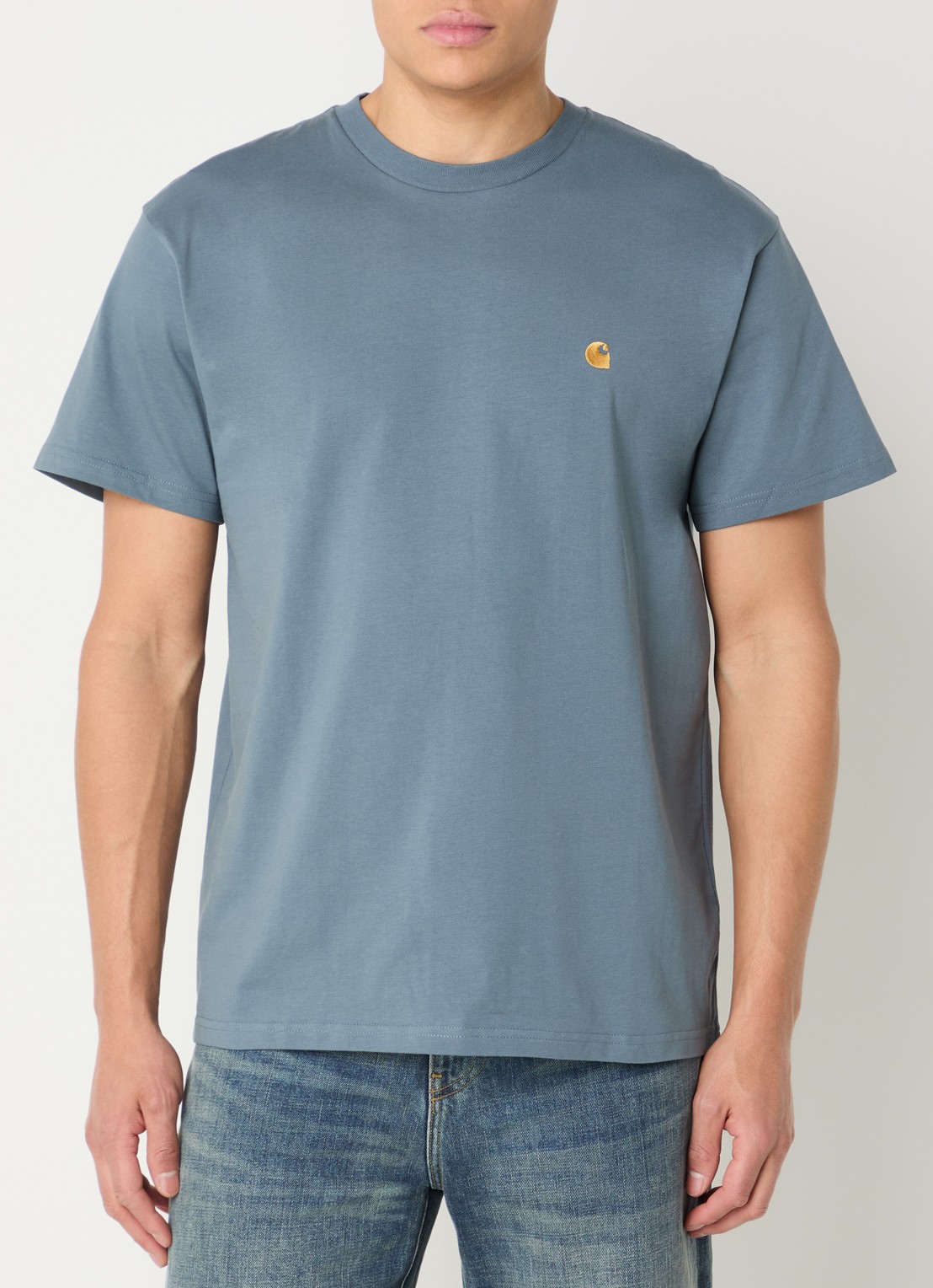 Carhartt WIP Chase T-shirt met logo - detail 4 staalblauw