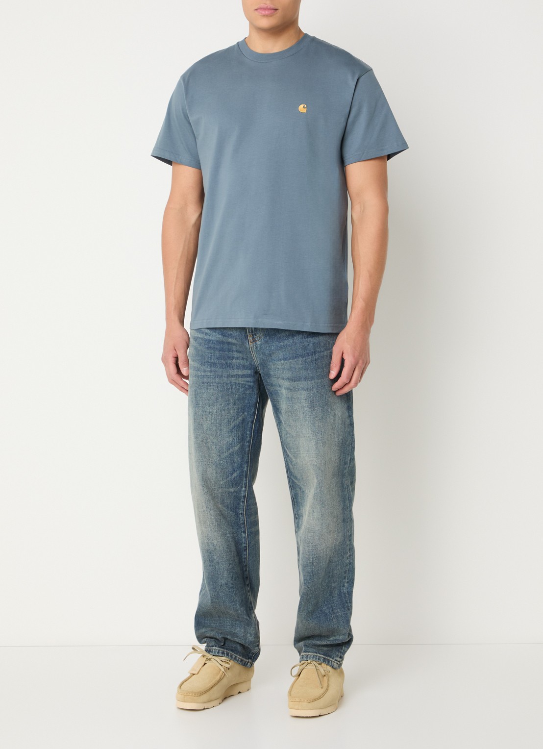 Carhartt WIP Chase T-shirt met logo - voorkant 3 staalblauw