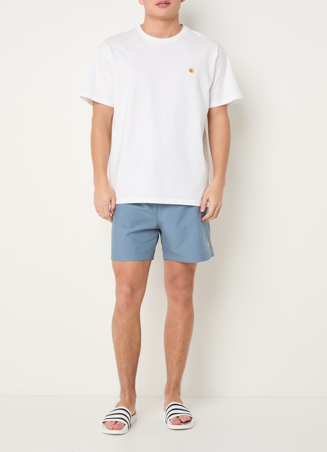Carhartt WIP Chase zwemshorts met steekzakken en logo - voorkant 4 blauwgrijs
