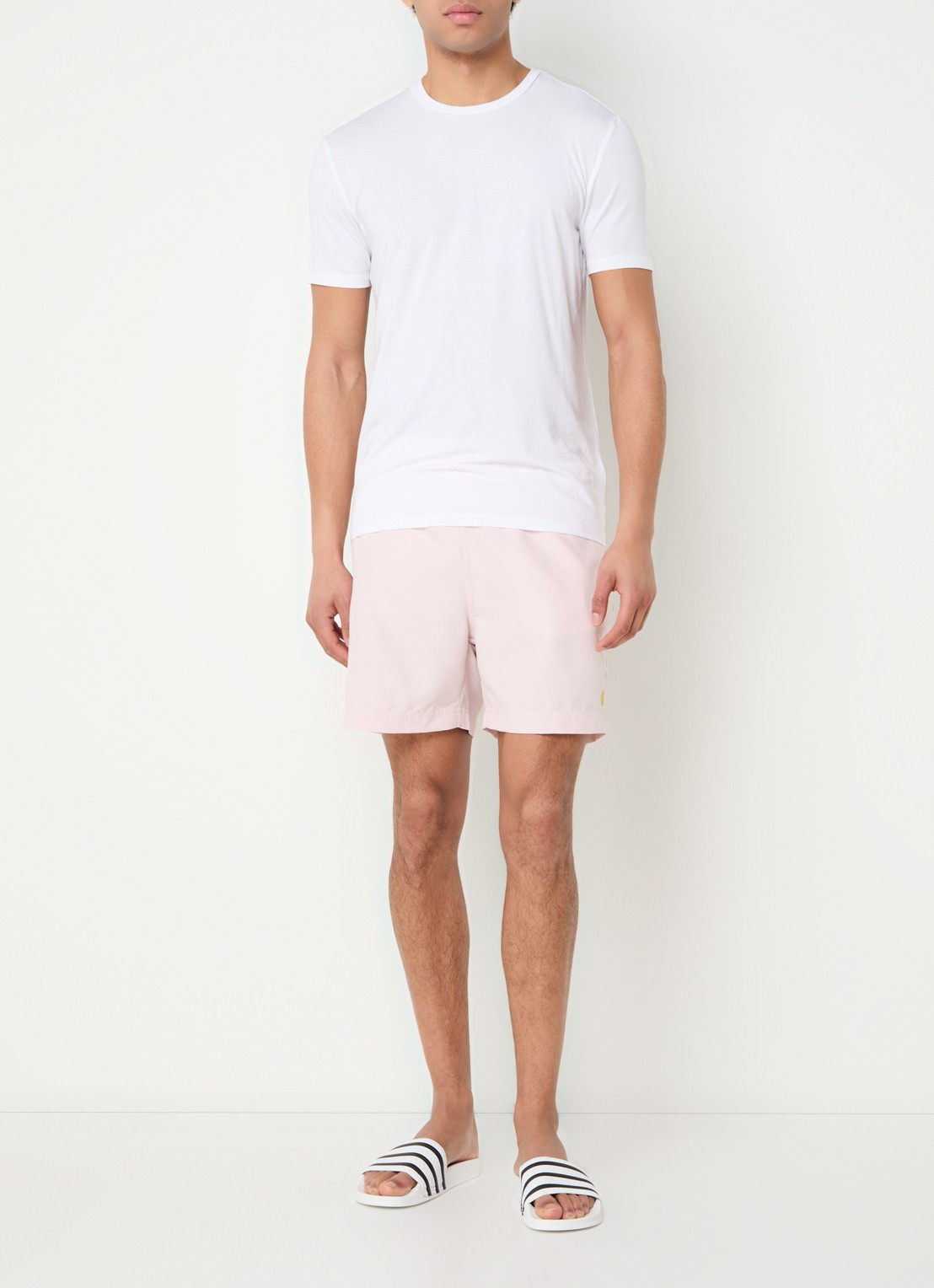 Carhartt WIP Chase zwemshorts met steekzakken en logo - voorkant 2 zalmroze