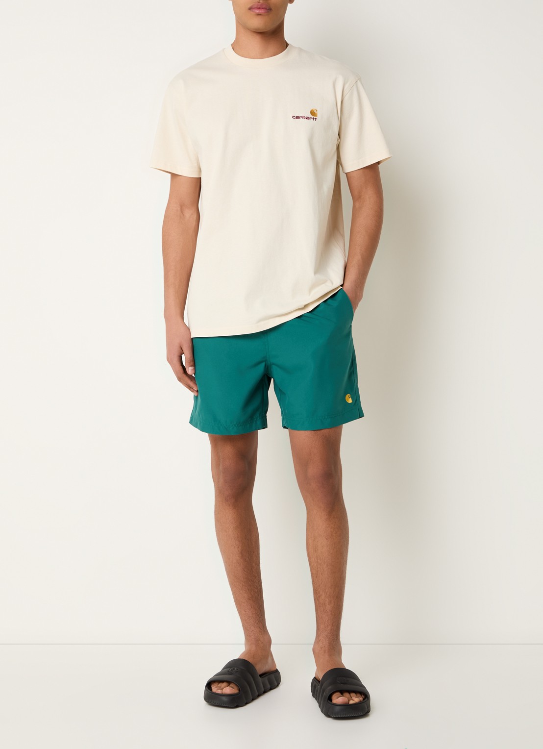 Carhartt WIP Chase zwemshorts met steekzakken en logo - voorkant 3 zeegroen