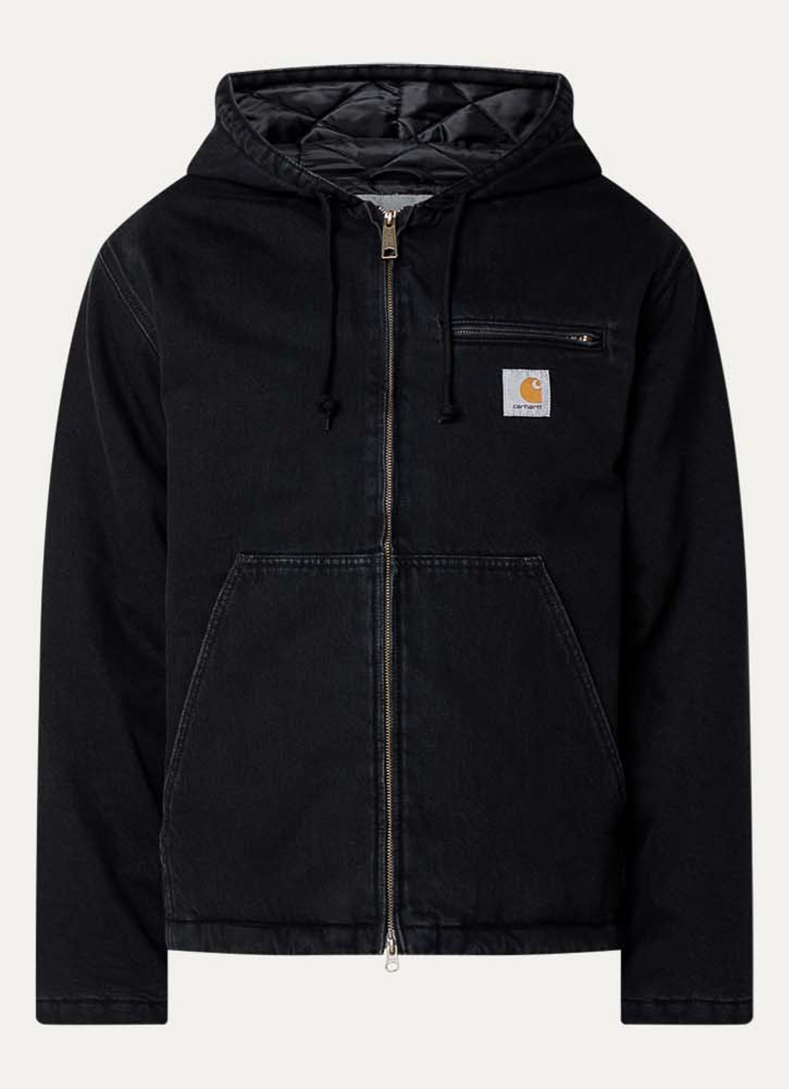 Carhartt WIP Cleveland gewatteerde spijkerjas met capuchon en steekzakken - voorkant 3 zwart