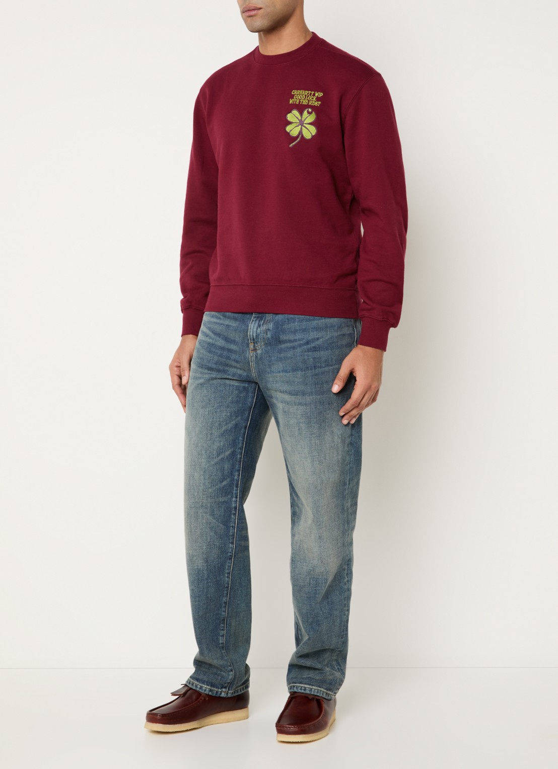 Carhartt WIP Clover sweater met logoborduring - voorkant 4 bordeauxrood