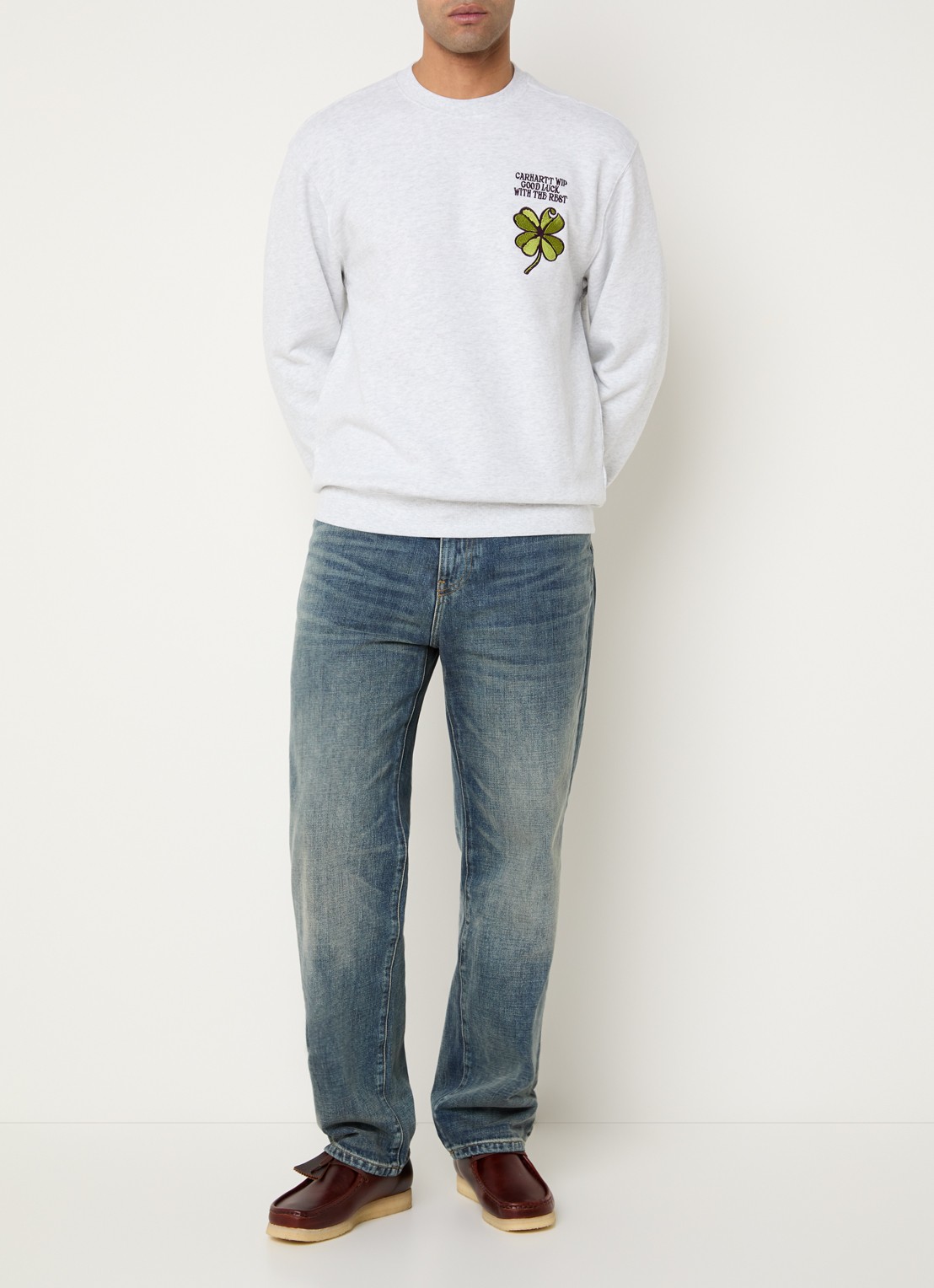 Carhartt WIP Clover sweater met logoborduring - voorkant 3 grijsmele