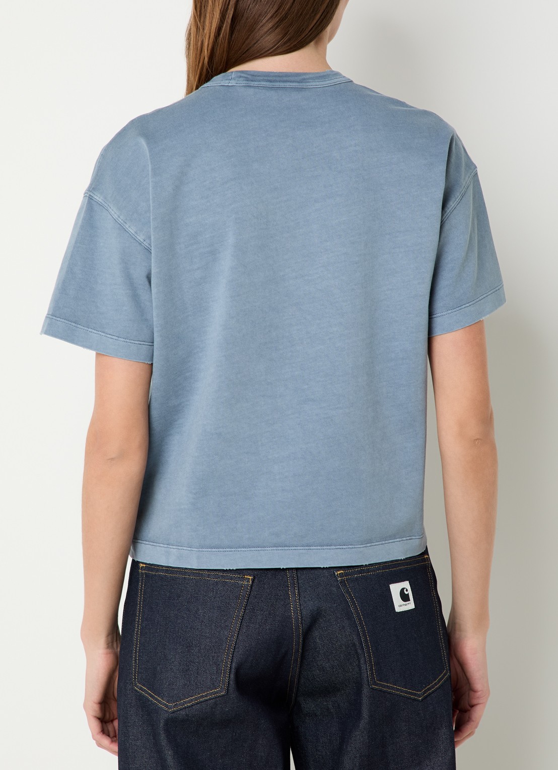 Carhartt WIP Cropped T-shirt met logo - achterkant 4 staalblauw