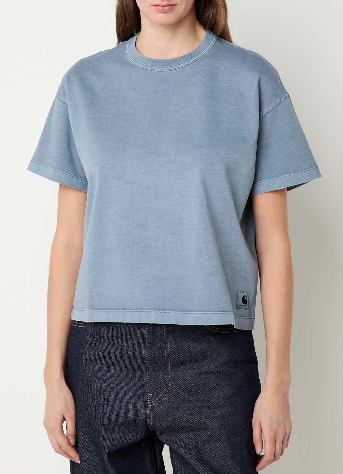 Carhartt WIP Cropped T-shirt met logo - detail 3 staalblauw