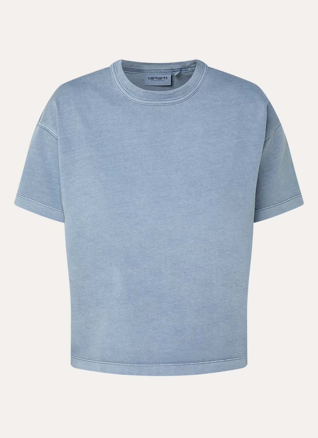 Carhartt WIP Cropped T-shirt met logo - voorkant staalblauw