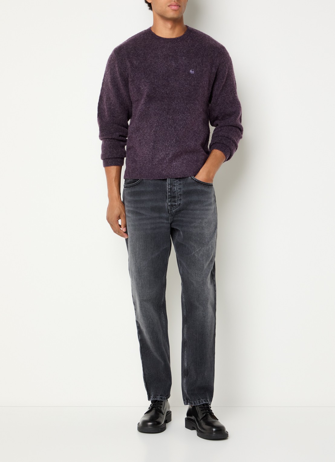 Carhartt WIP Curtis grofgebreide trui in wolblend met ronde hals - voorkant 4 paars