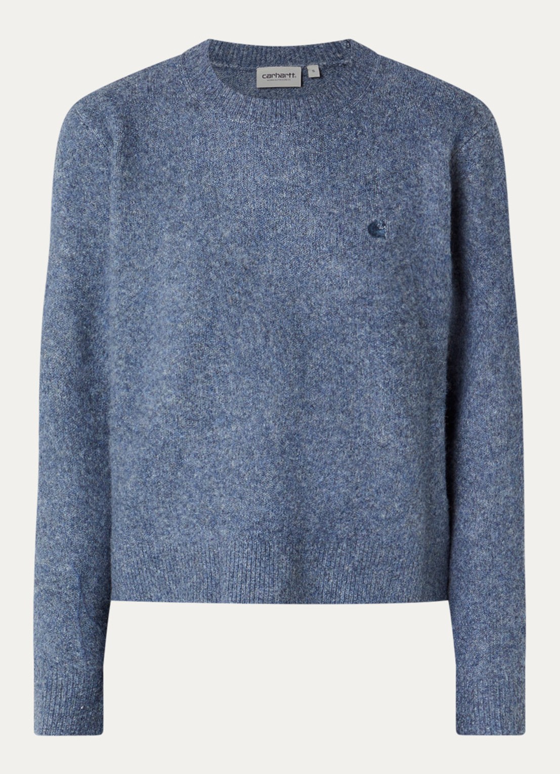 Carhartt WIP Curtis grofgebreide trui met logo - voorkant blauw