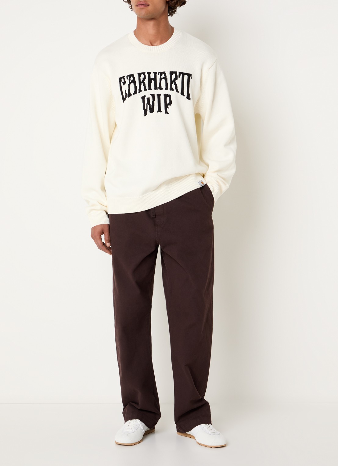 Carhartt WIP Deck fijngebreide trui met logo - voorkant 4 gebroken wit
