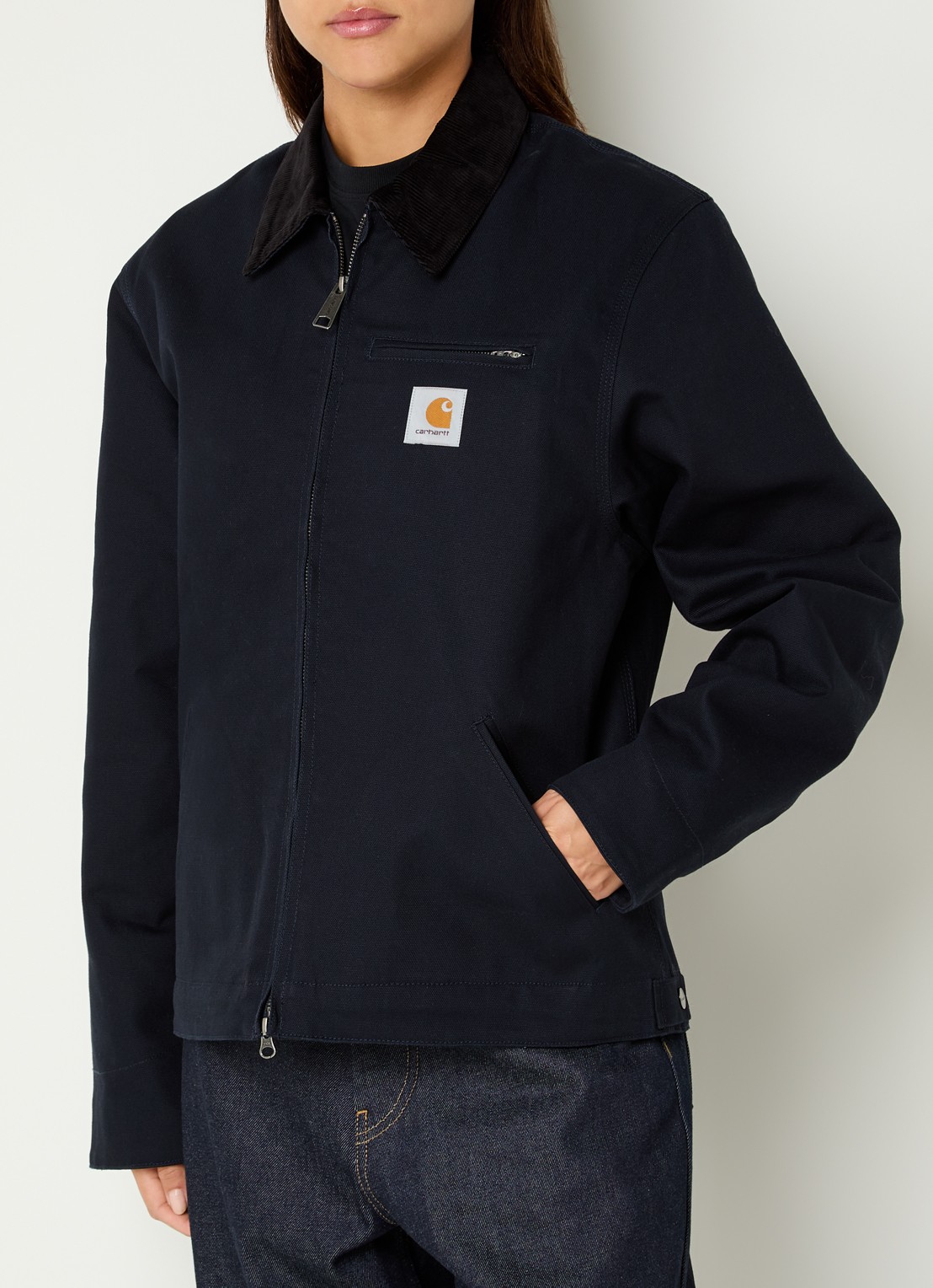 Carhartt WIP Detroit jack met details van corduroy en steekzakken - detail donkerblauw