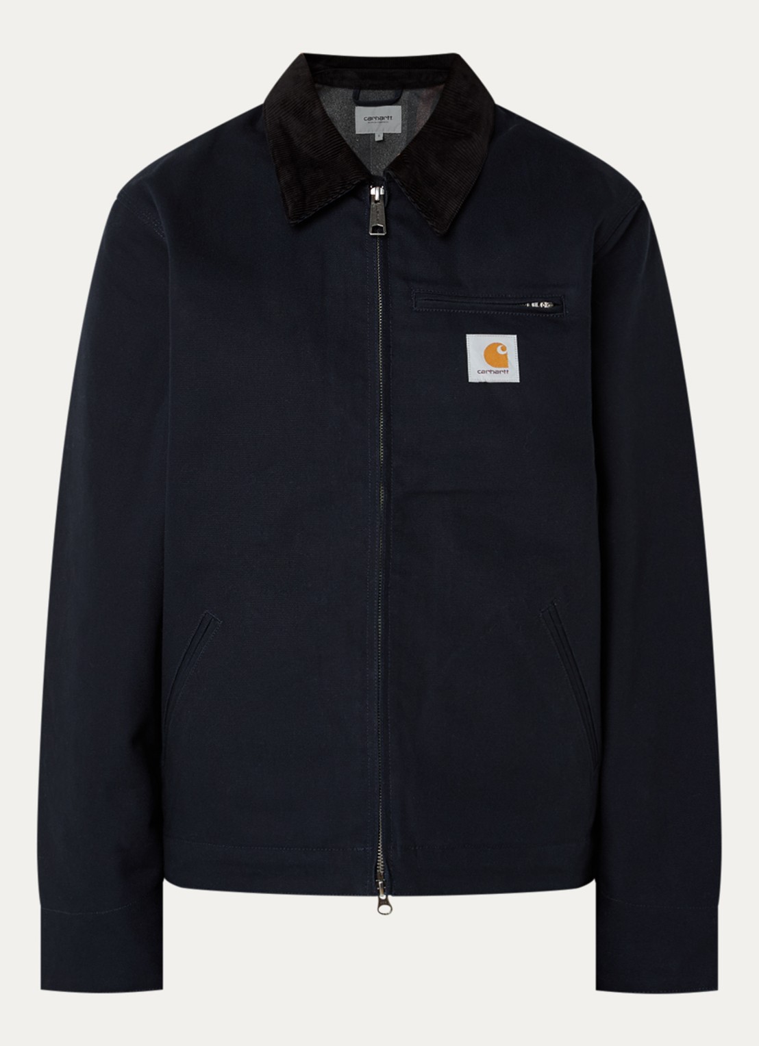 Carhartt WIP Detroit jack met details van corduroy en steekzakken - voorkant 3 donkerblauw