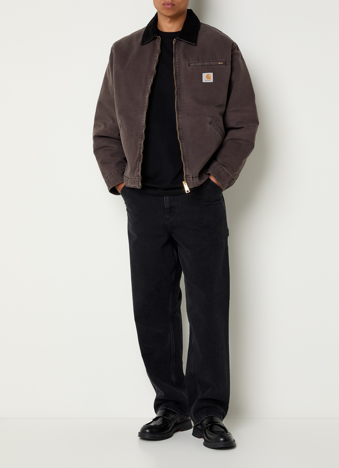 Carhartt WIP Detroit jack met details van corduroy - voorkant 4 lichtbruin