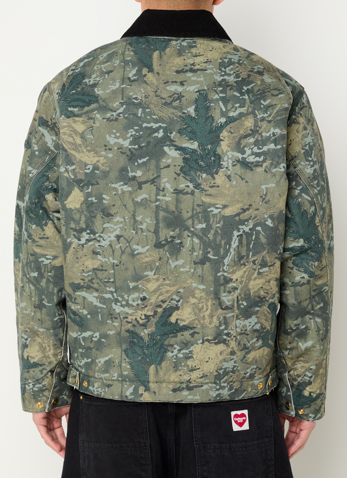 Carhartt WIP Detroit jack met details van corduroy - achterkant legergroen