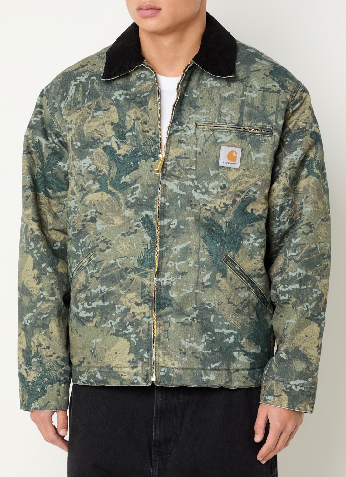 Carhartt WIP Detroit jack met details van corduroy - detail 2 legergroen