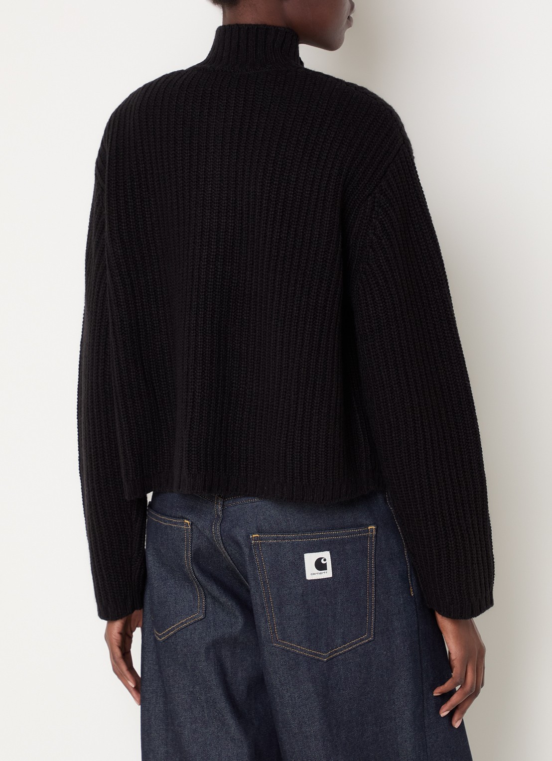 Carhartt WIP Detroit ribgebreide trui in wolblend met halve rits - achterkant zwart