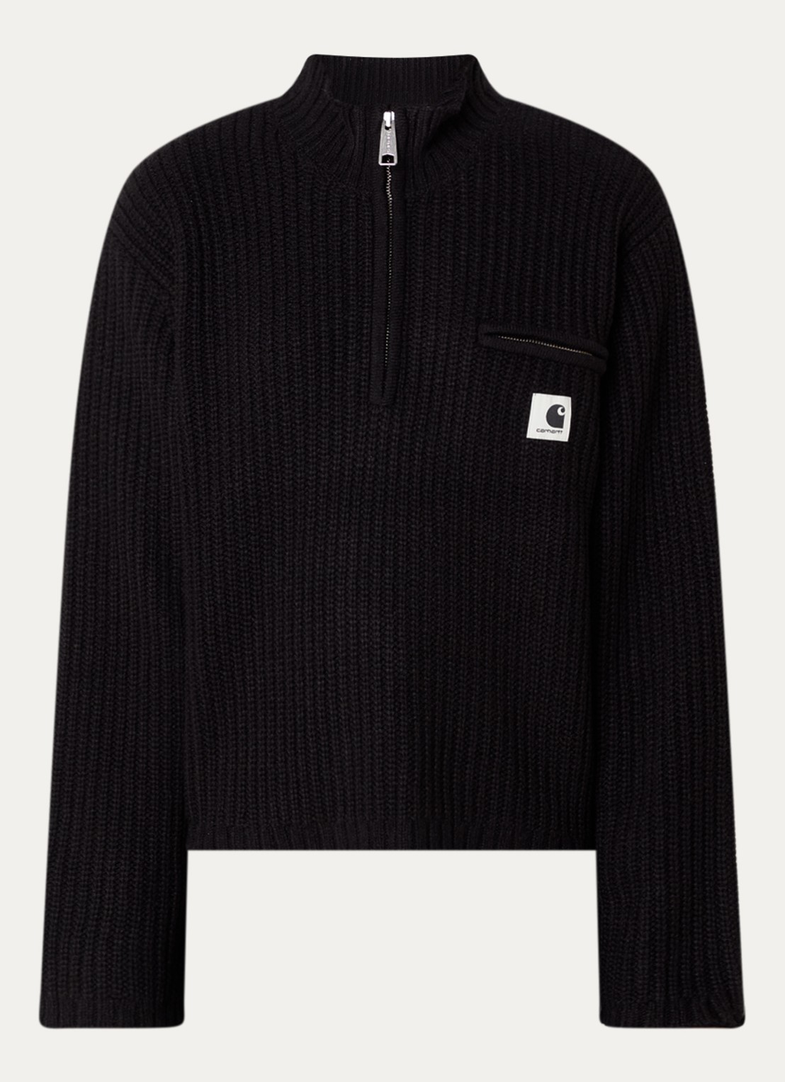 Carhartt WIP Detroit ribgebreide trui in wolblend met halve rits - voorkant 3 zwart
