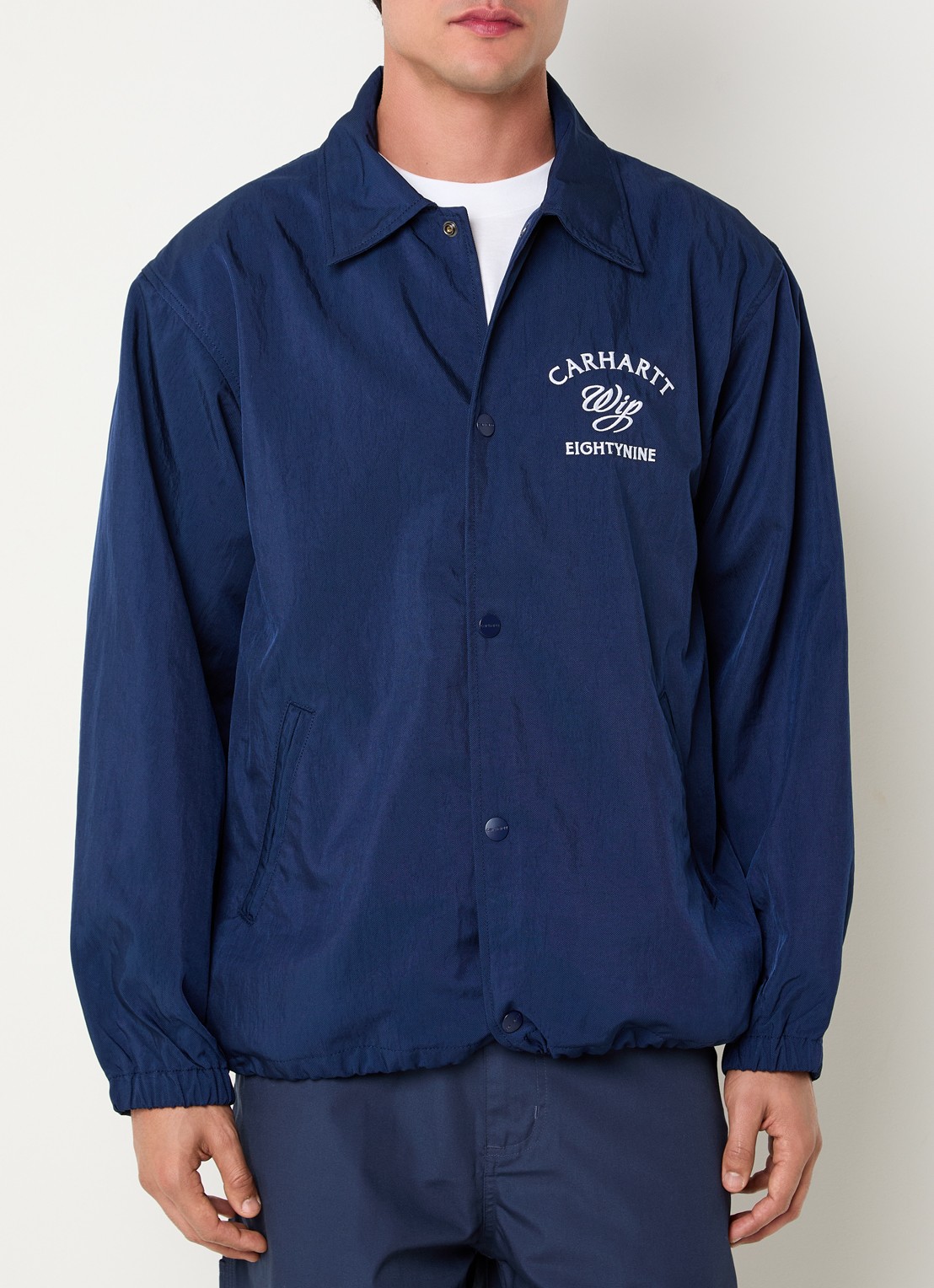 Carhartt WIP Eightynine Coach softshell jack met steekzakken - detail 4 indigo