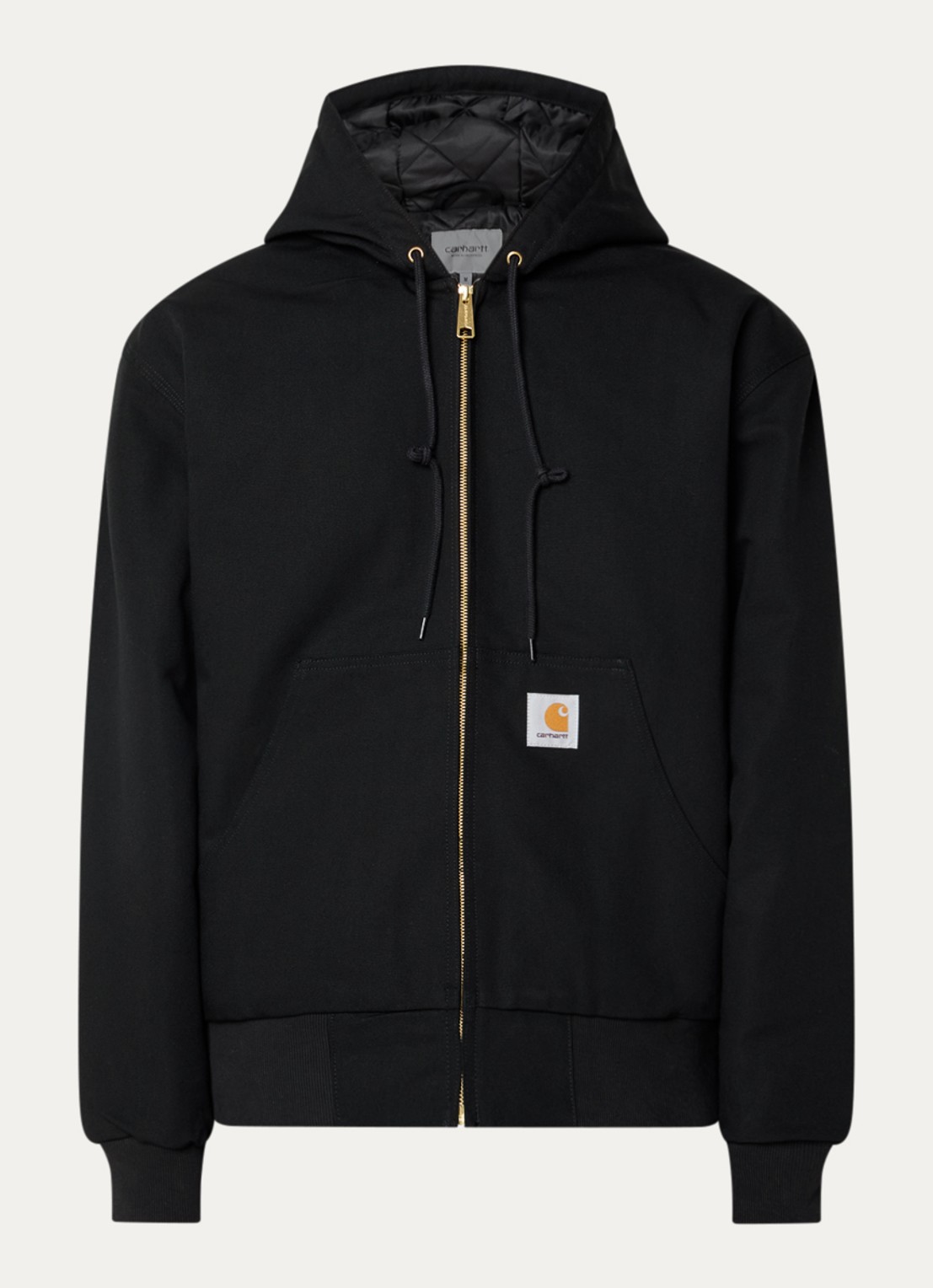 Carhartt WIP Gewatteerd jack met capuchon en logoborduring - voorkant 3 zwart