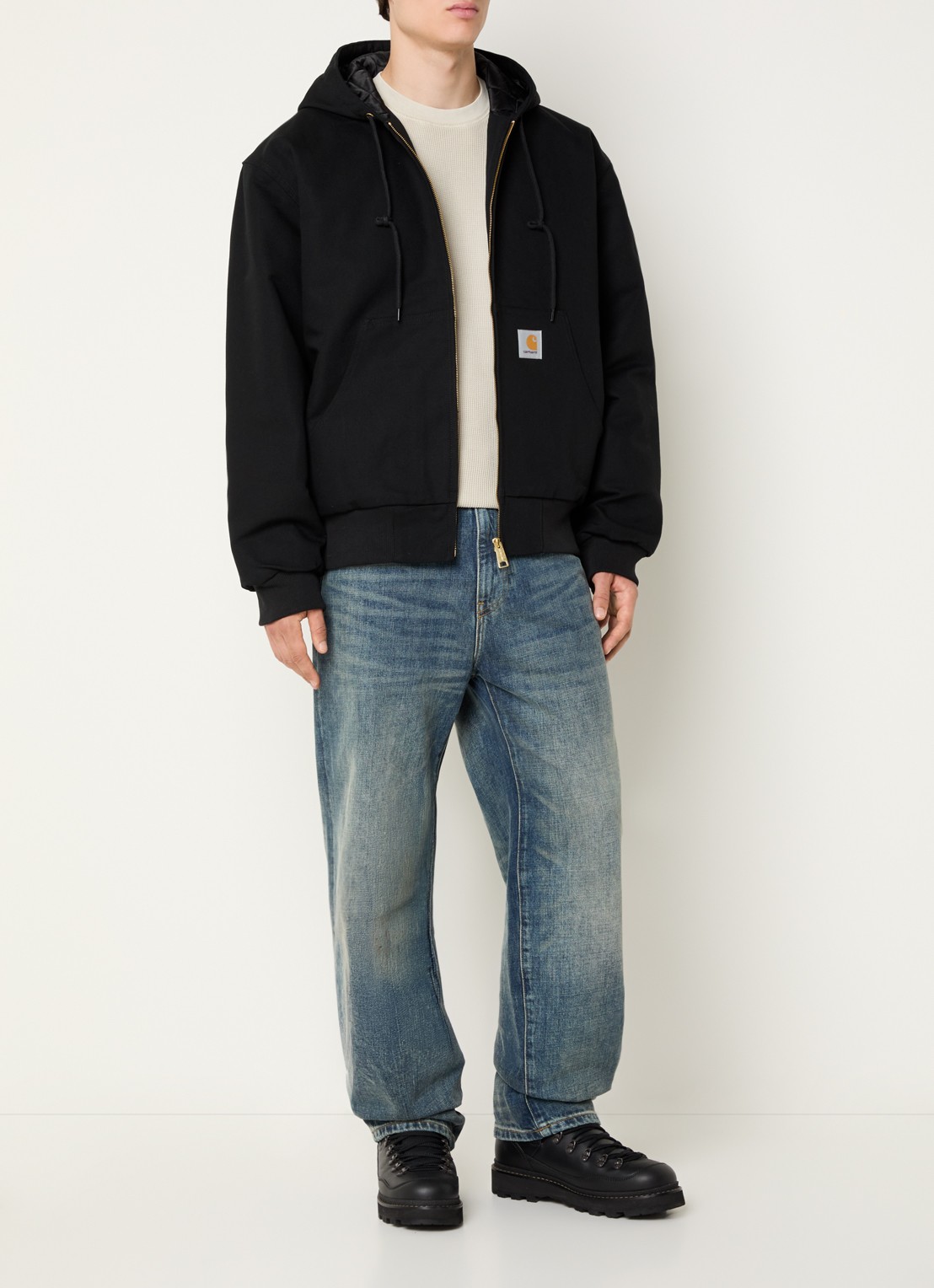 Carhartt WIP Gewatteerd jack met capuchon en logoborduring - voorkant 4 zwart