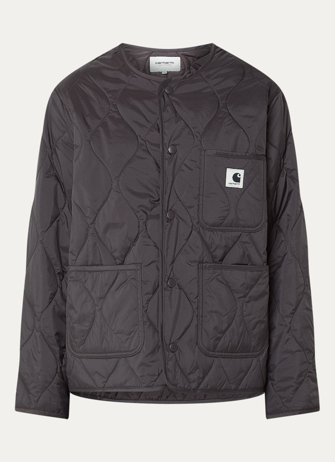 Carhartt WIP Gewatteerd jack met opgestikte zakken en logo - voorkant 3 donkerbruin